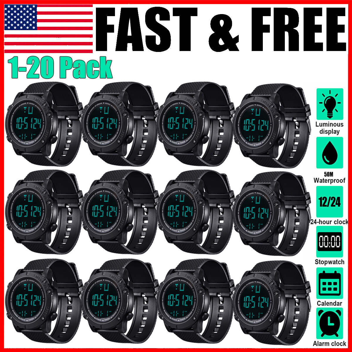 Waterproof Men’s Military Tactical LED Digital Sports Watch Backlight Wristwatch