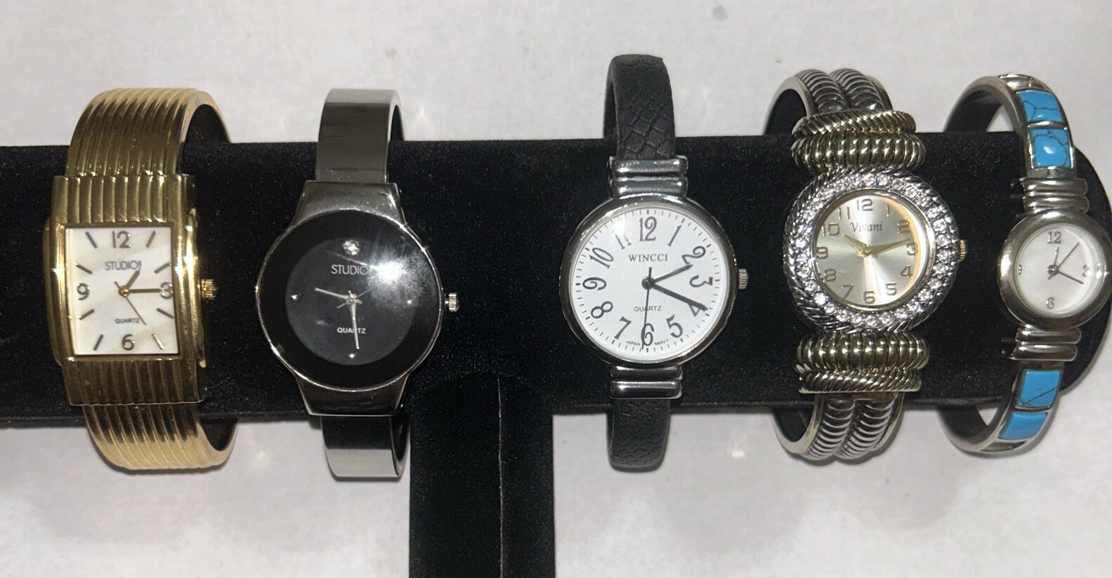 Lot of 5 Womens Cuff Watches- Studio, Studio, Wincci, Vivani, Unknown, Untested