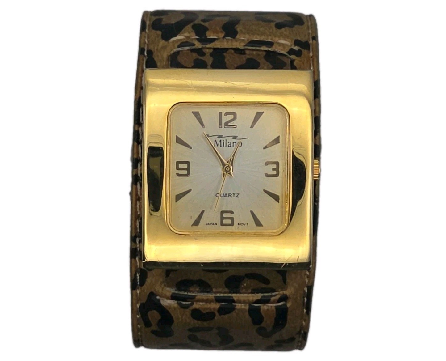Milano 27mm by 32mm Gold Tone Case Japan Quartz Watch Jaguar Bung Slat on Band