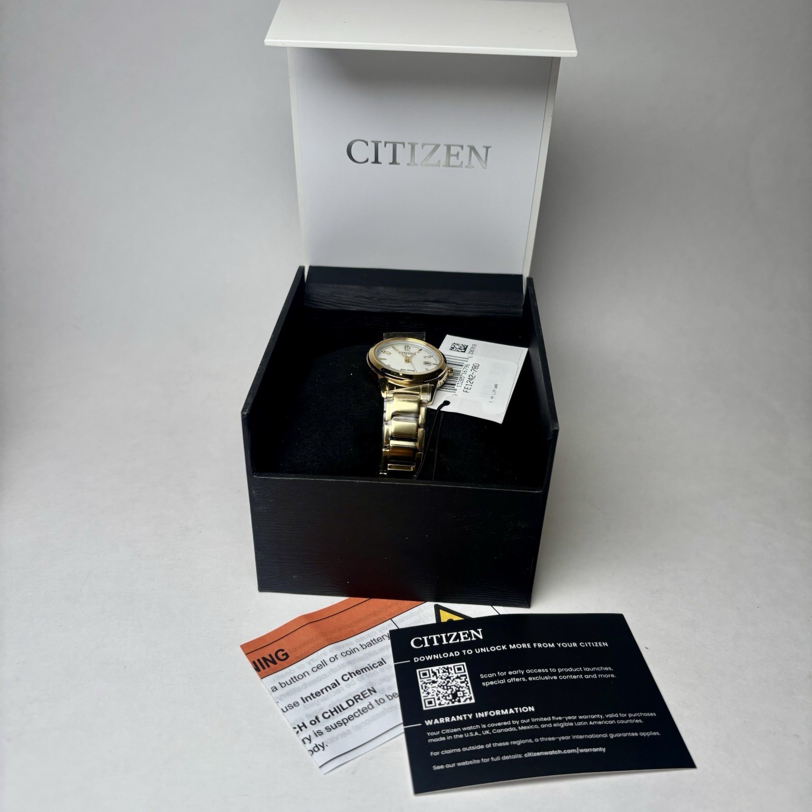 Citizen Eco Drive MOP Gold Stainless 29mm Ladies Modern Dress Watch FE1242-78D
