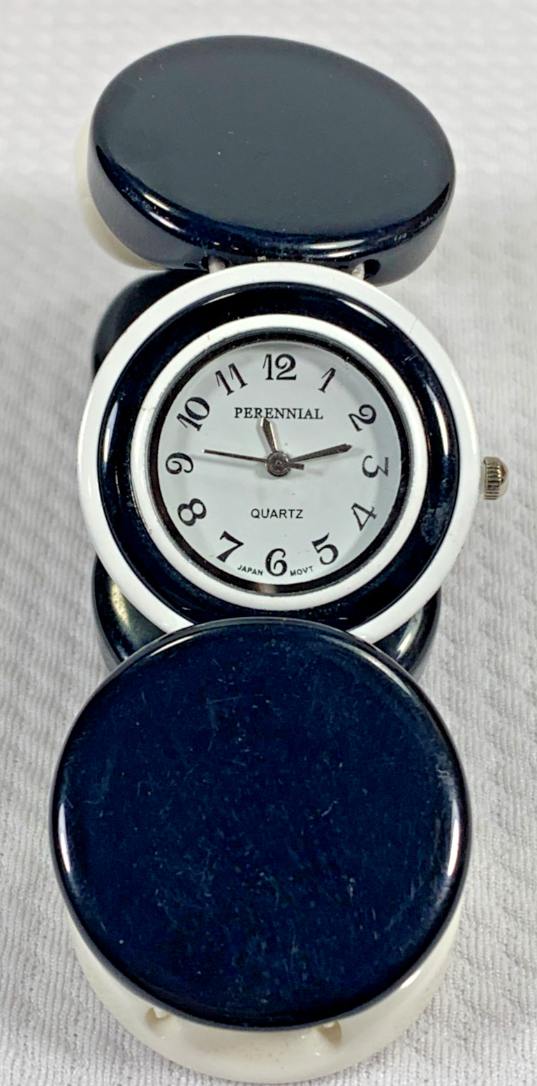 Perennial Quartz Stretch Band Watch Black White 9″ Bracelet