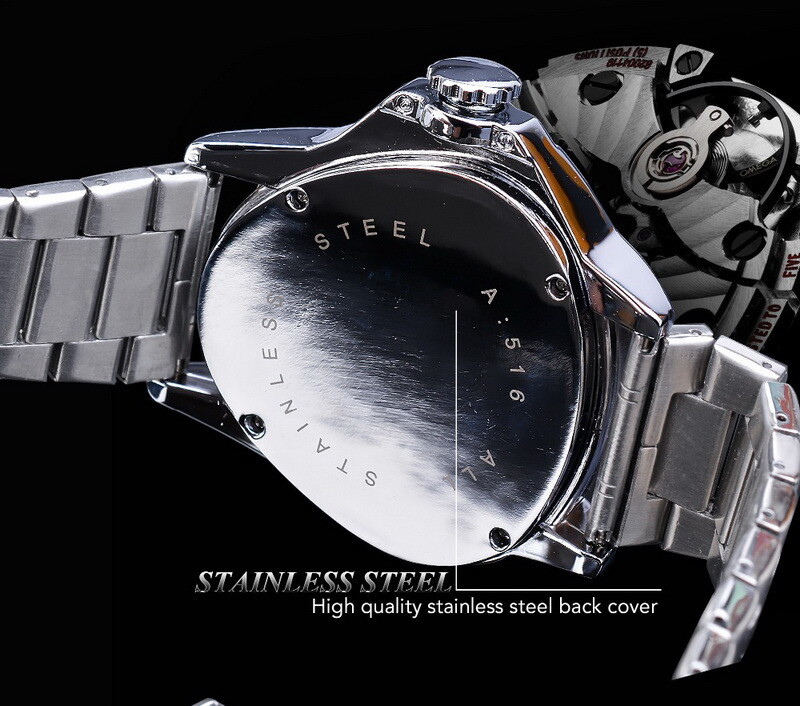 WINNER Mens Triangle Watch Steel Belt Skeleton Automatic Mechanical WristWatch