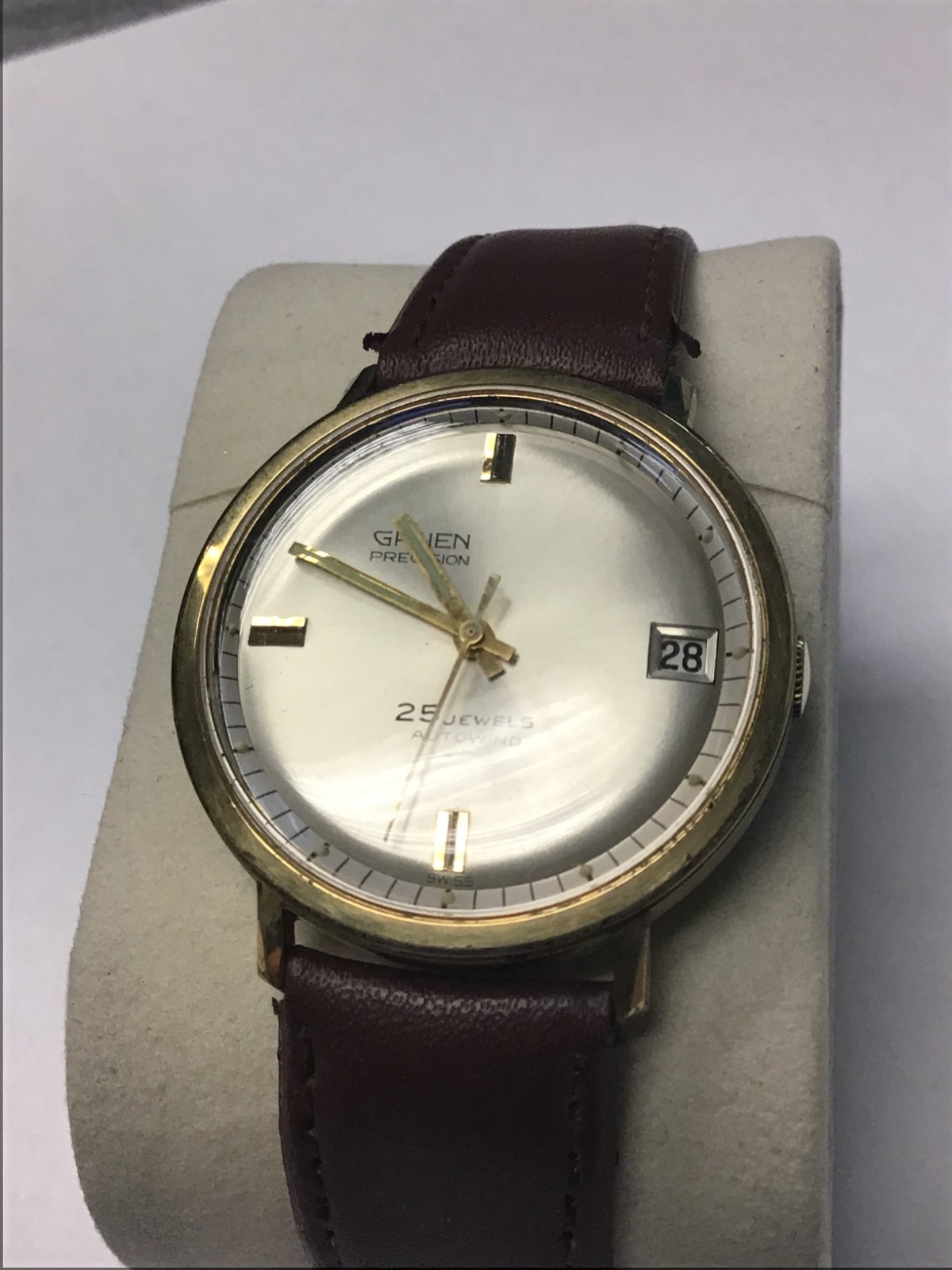 Vintage 1960s Gruen Precision Autowind Rare Offset Dial Cal 712CA 25J Runs Great