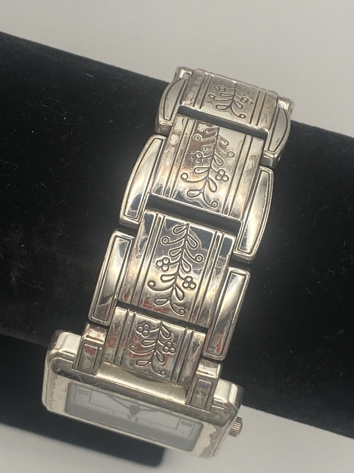 Brighton Dresden Watch Silver Plated Square Face Floral Etch. -Works New Battery