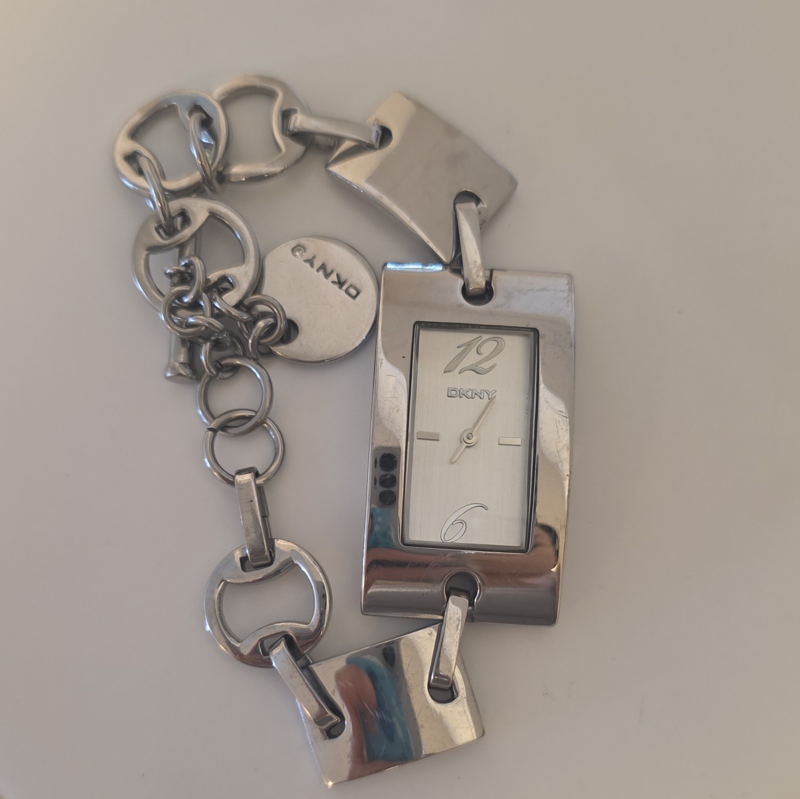 DKNY Women’s Rectangular Silver Stainless Steel Bracelet Quartz Watch 50m