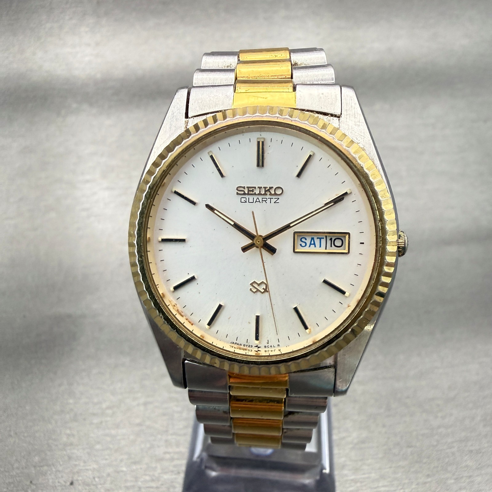 Seiko SQ President Watch Men 36mm Silver Dial Two Tone Daydate 5Y23-8A69 New Bat