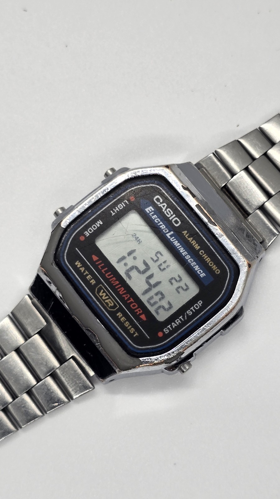 Casio 3298 A168 Illuminator Watch Mens 35mm Silver Tone Digital Alarm Chrono