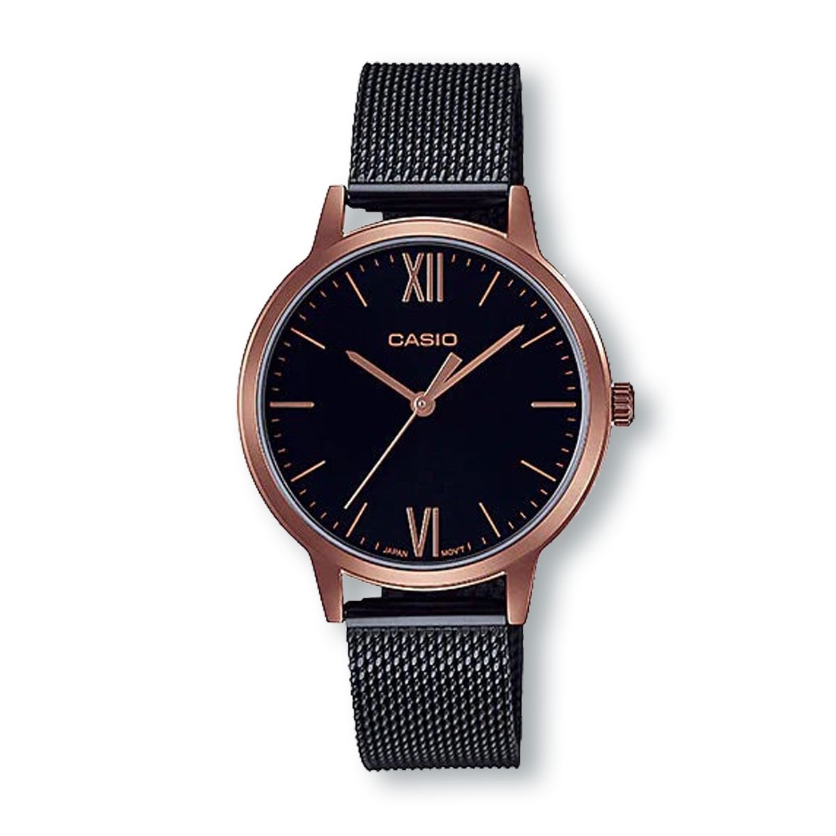 CASIO LTPE157MRB-1B Black Ion Plated Stainless Steel Mesh Band Watch
