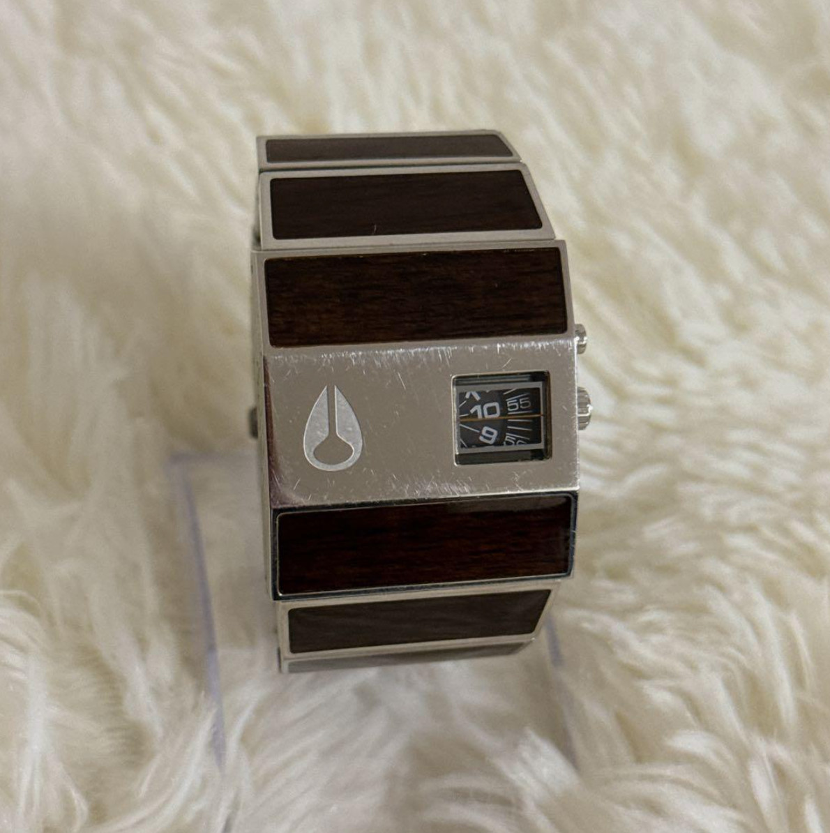 Nixon Rotolog Wood Inlay Stainless Steel Rotating Disc Watch Rare Vintage