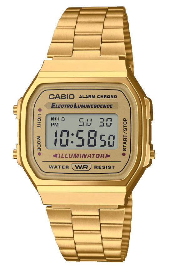 Casio Vintage Digital All Gold Tone Stainless Steel Unisex Watch A168WG-9