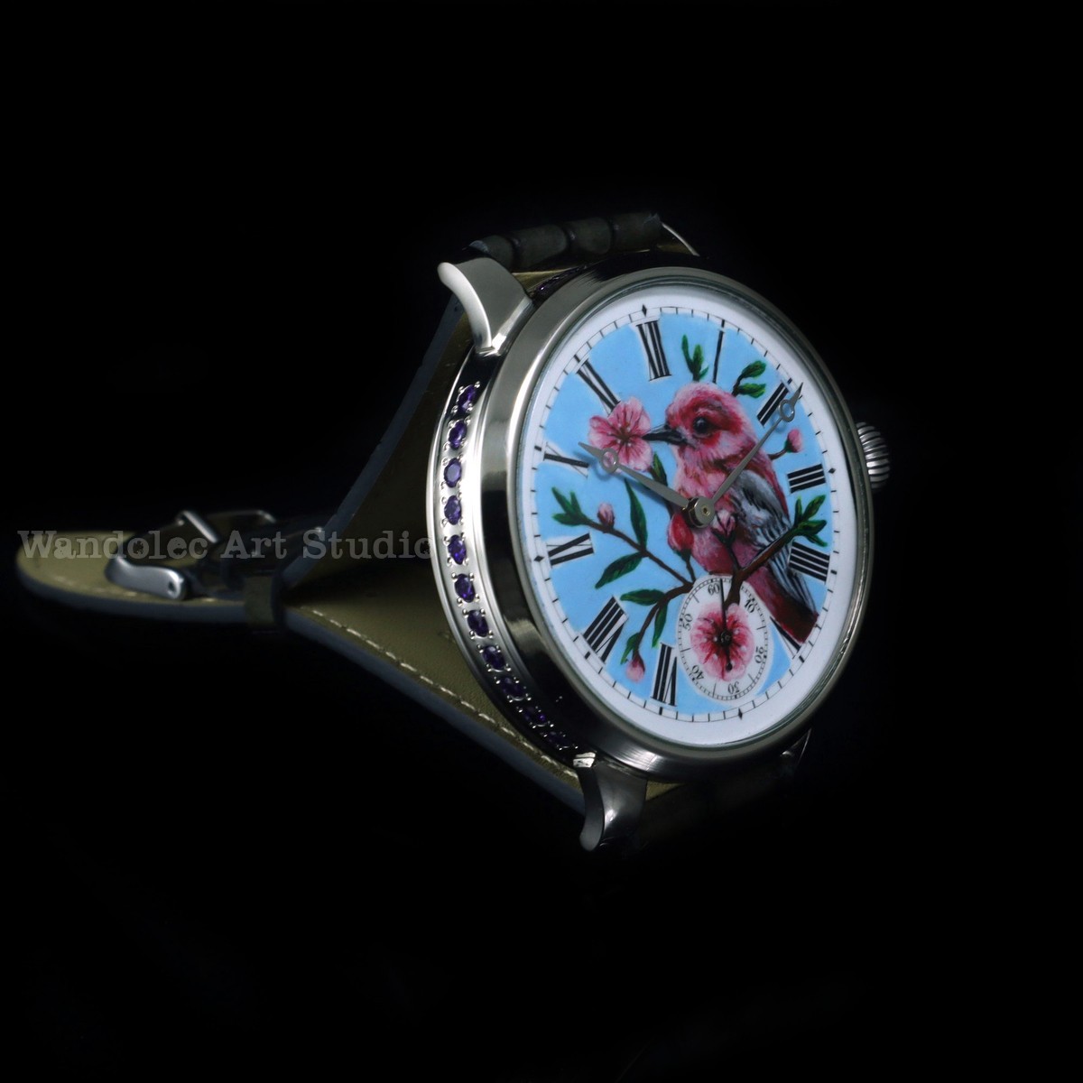 Vintage Mens Wristwatch: Hand Painted Dial, Jeweled Case, Swiss 1890 Movement