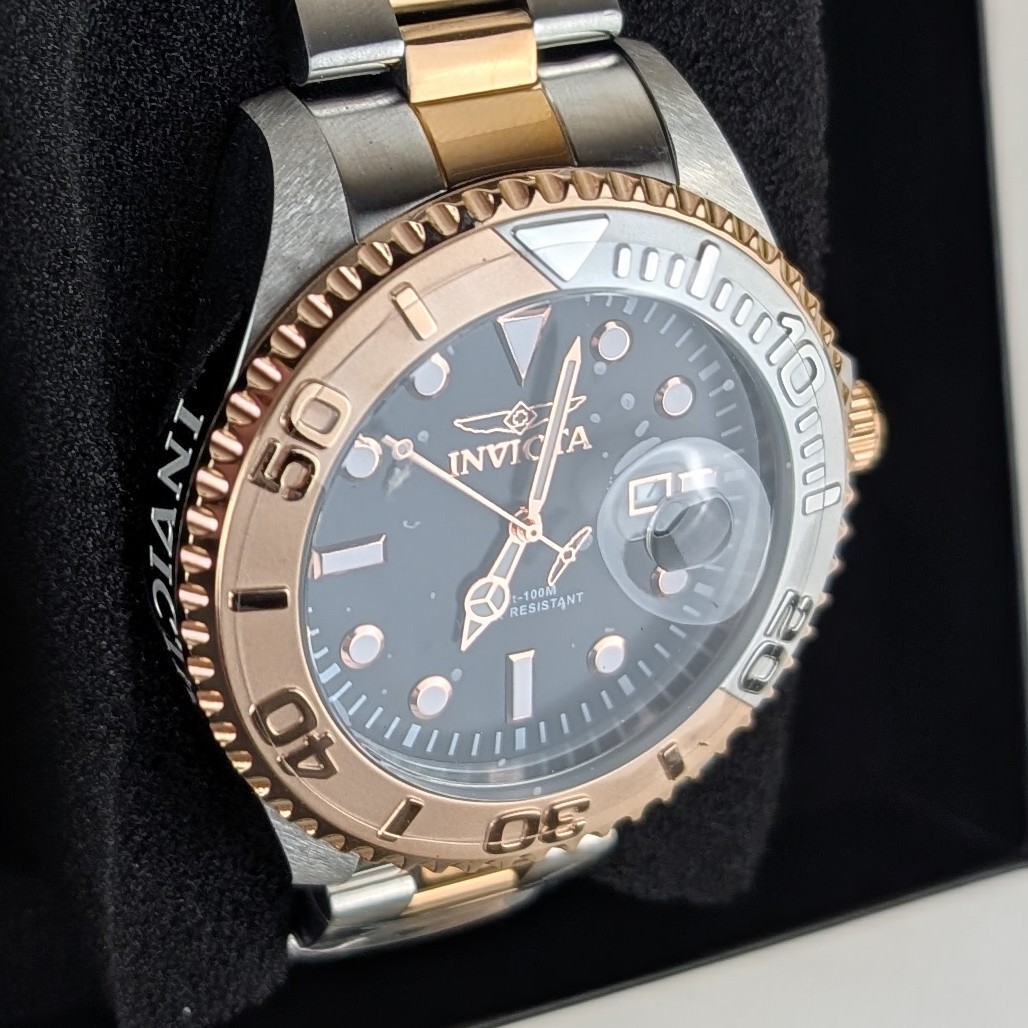 Invicta GRAND DIVER Men’s 47mm Watch Silver Tone Rose Gold Black Dial 24625 NEW