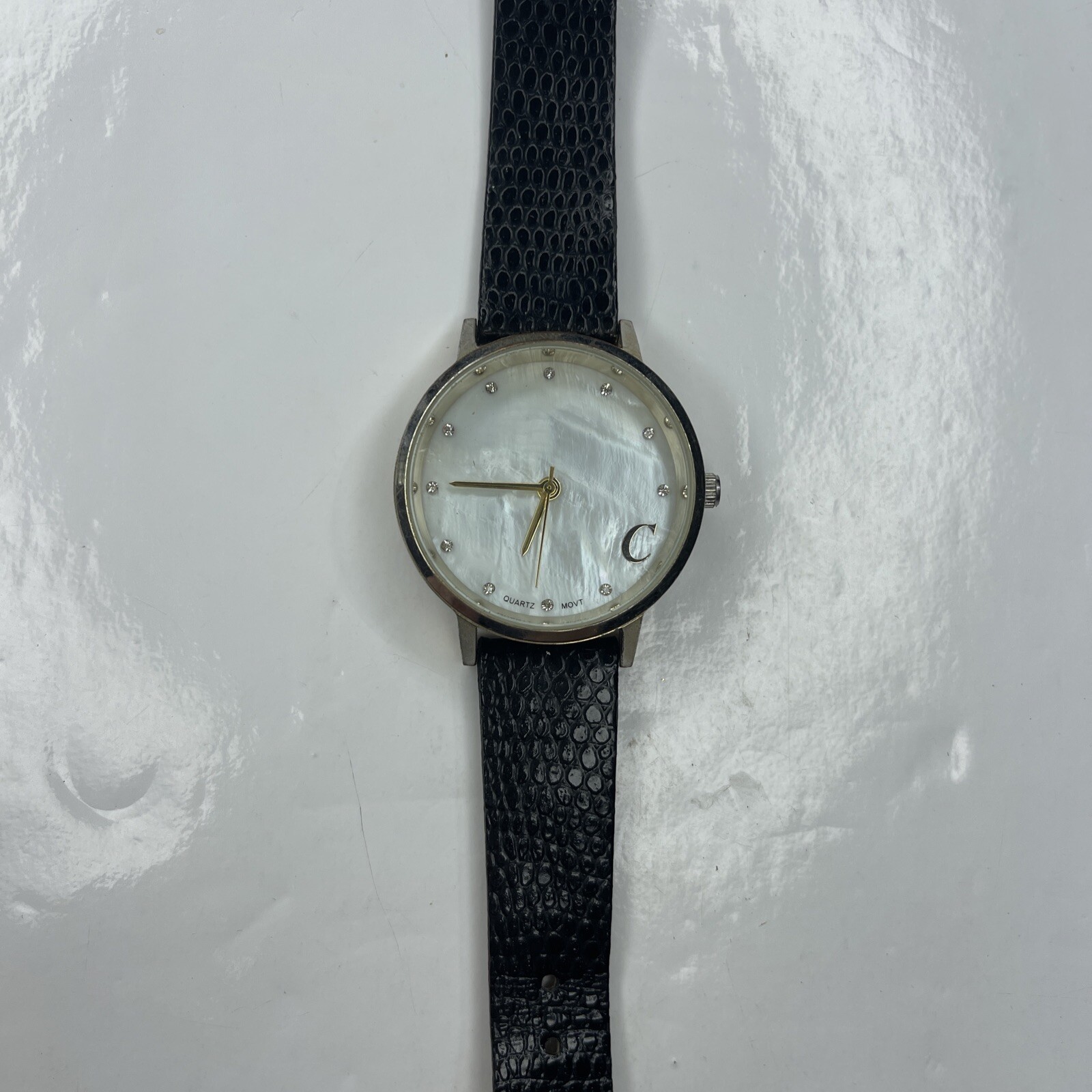 A CC PT3212BKGD Mother Pearl Silver Black Lizard Ladies Stainless Untested
