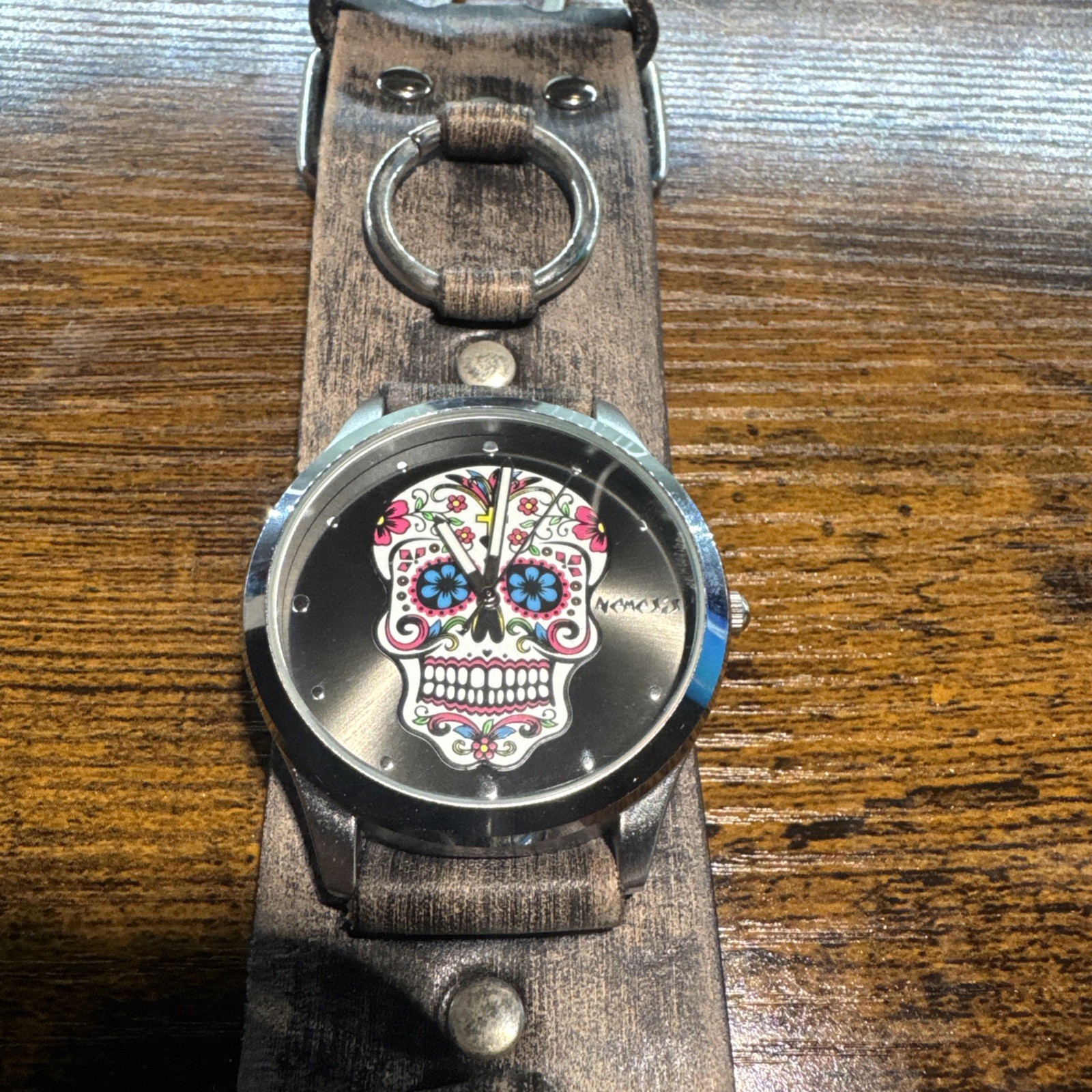 Nemesis Sugar Skull Watch Silver, Faded Brown/ Gray new/needs battery