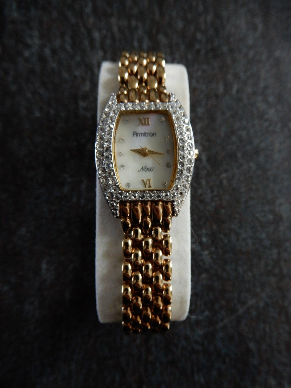 Armitron Now Watch Women Rhinestone 8” Band Gold Tone NEW BATTERY!