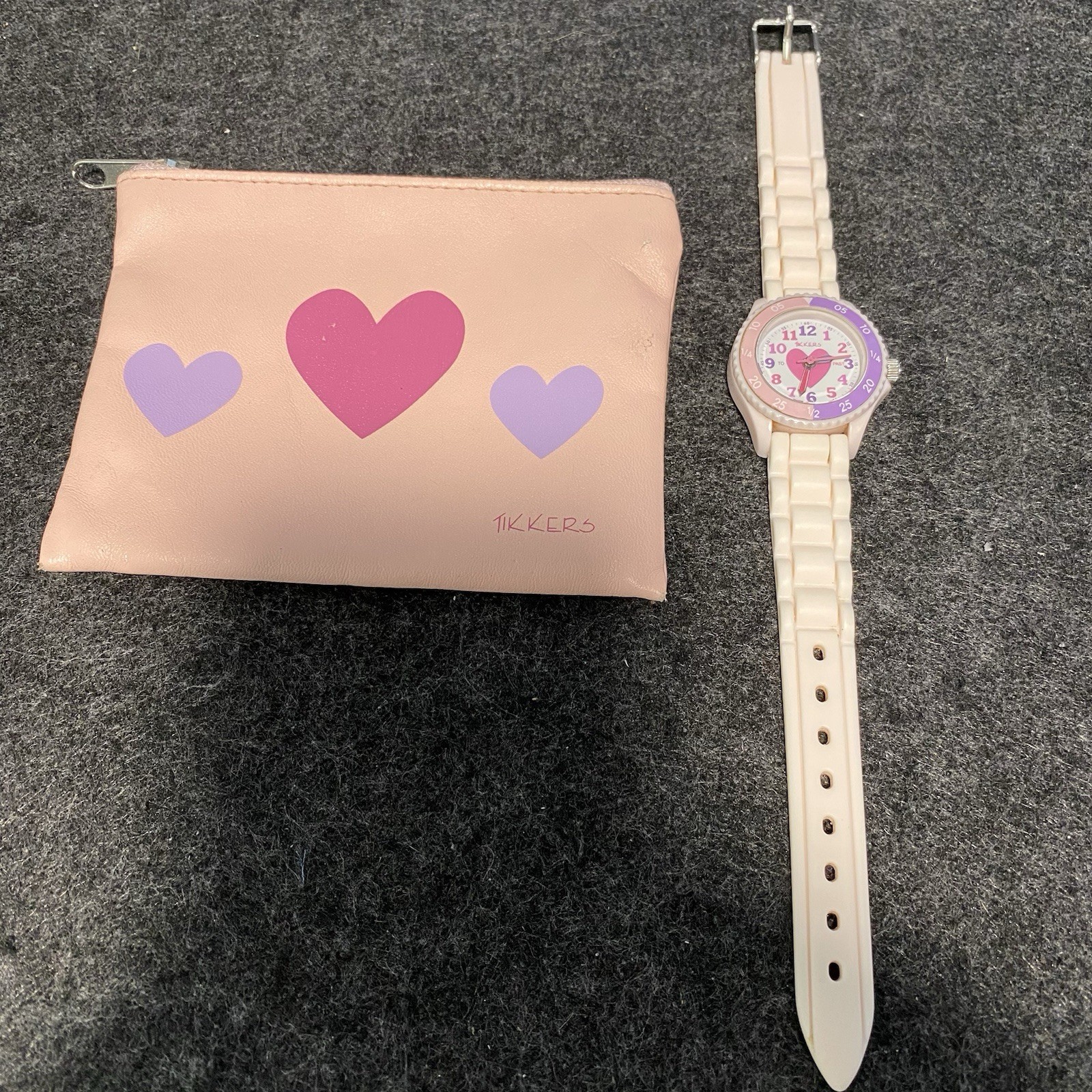 Tikkers Pink Tell the Time Watch with Pink Zip Purse (new battery)
