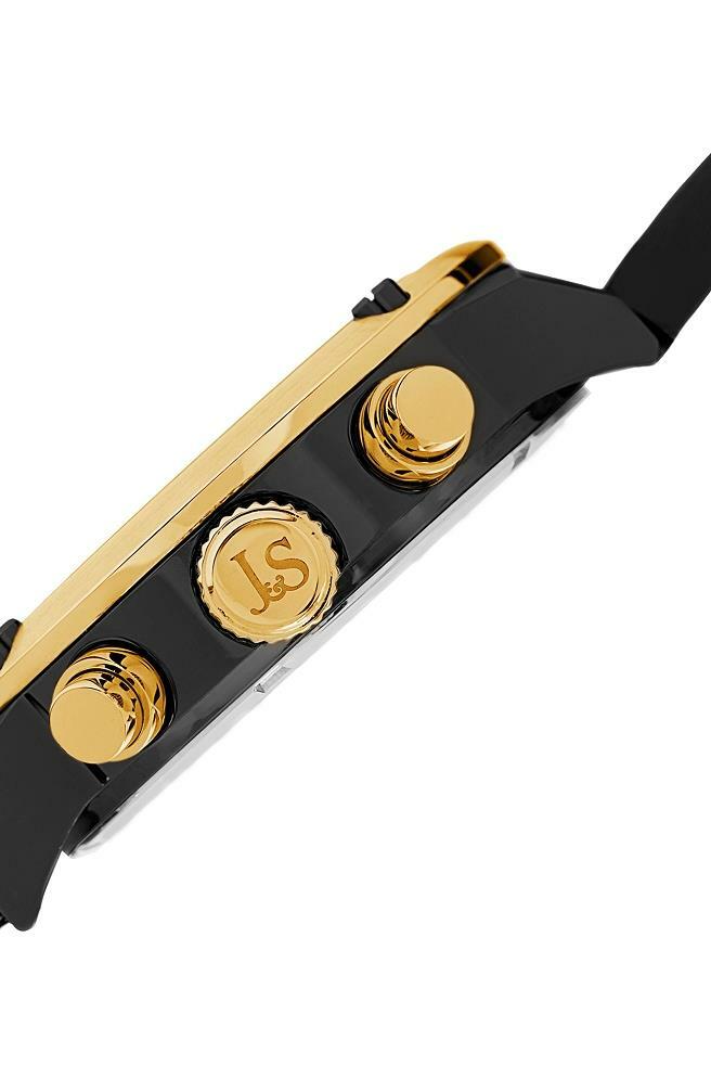 Joshua & Sons JS70YG Swiss Quartz Date GMT Orange Accented Black Gold Mens Watch
