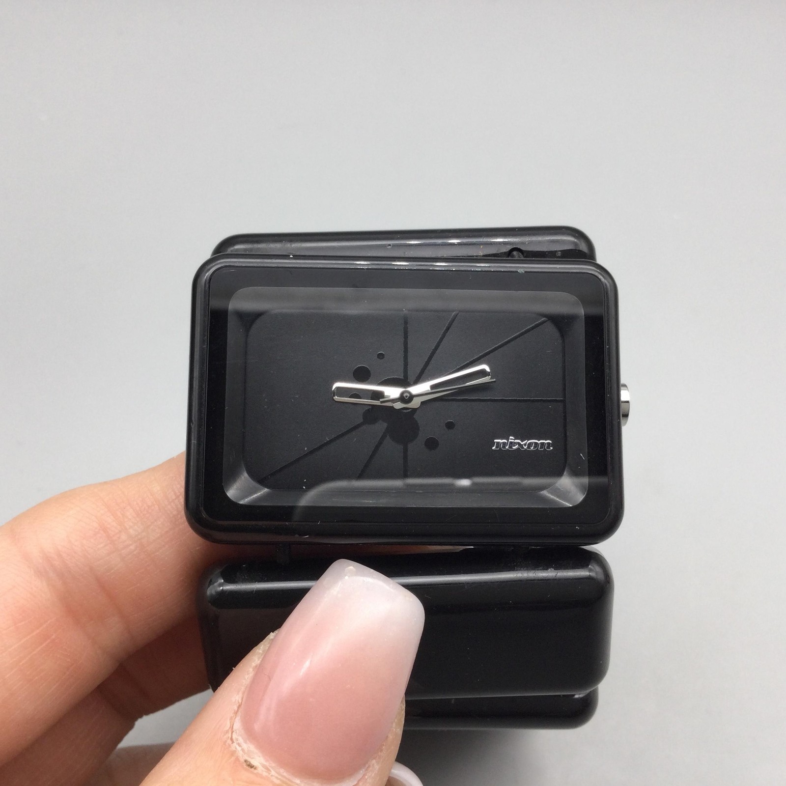 Nixon Vega Watch Women 43mm Black Rectangle Dial Stretch Band New Battery