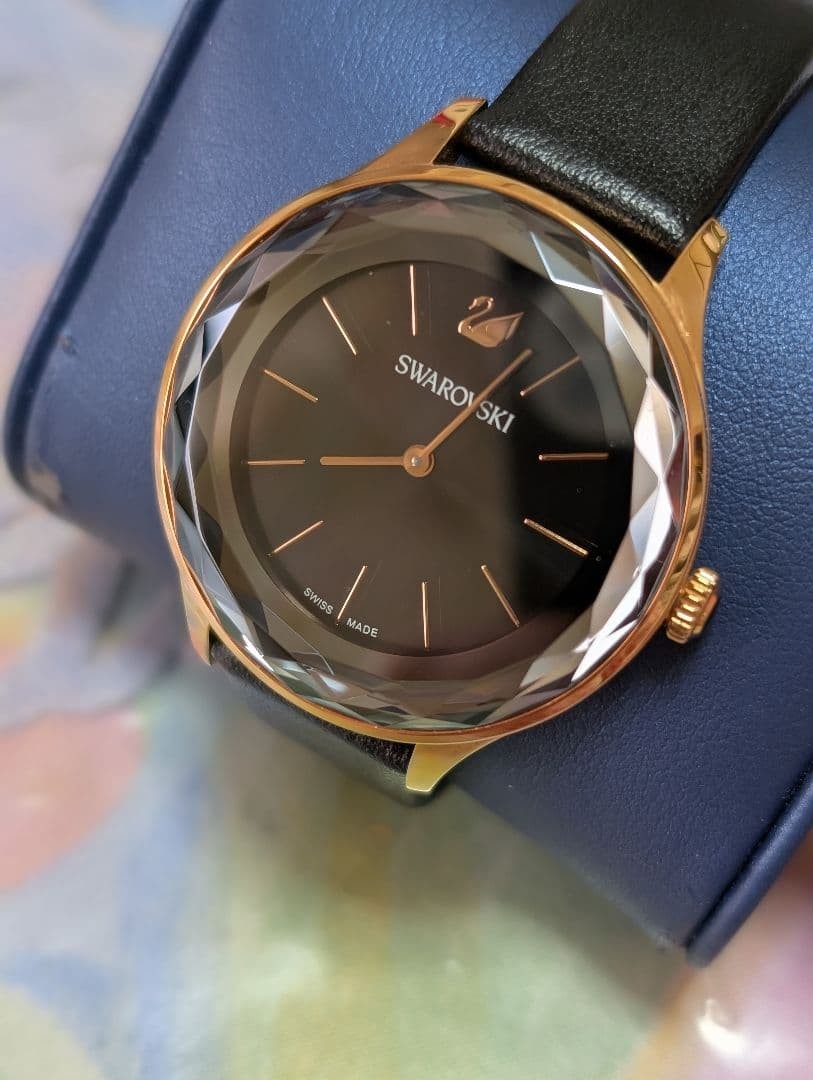 Swarovski Octea Nova Crystal Watch Gold Black Unisex Analog From Japan