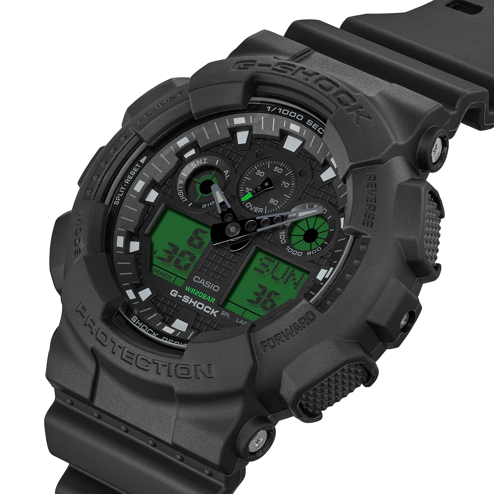 Casio G-Shock GA100BEG-1A Unisex Black Resin Electro Green GA-100 Series Watch