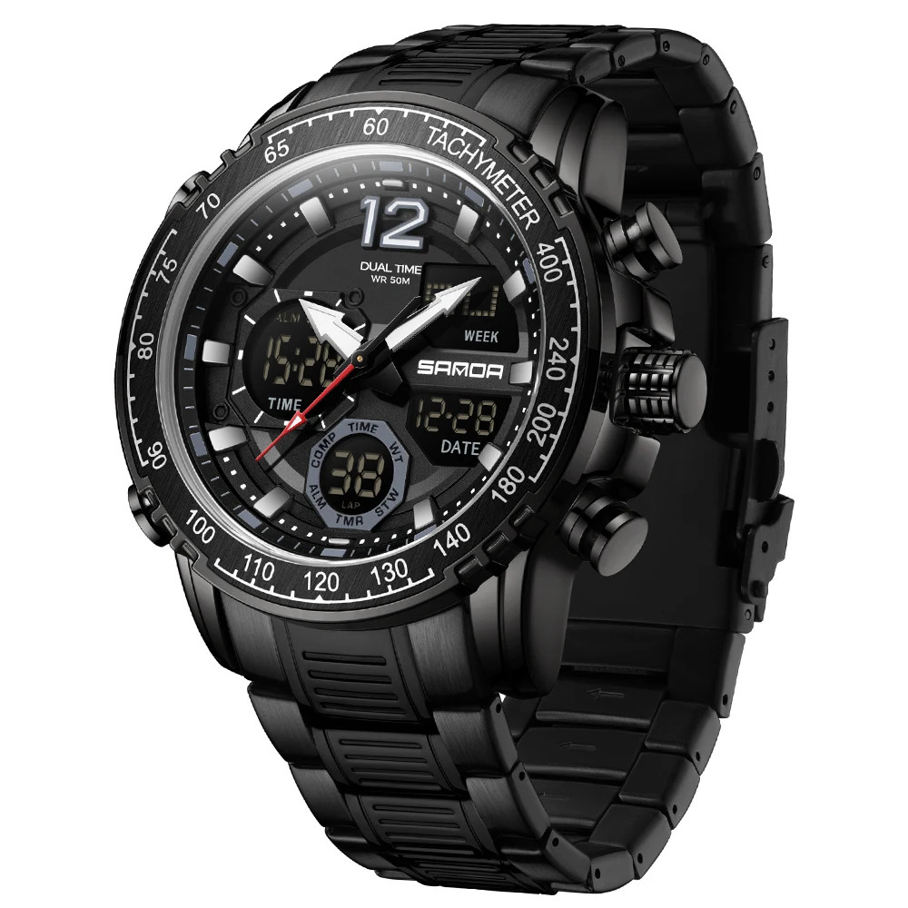 Men’s Chronograph Quartz Watch Digital Analog Steel Sport Watch