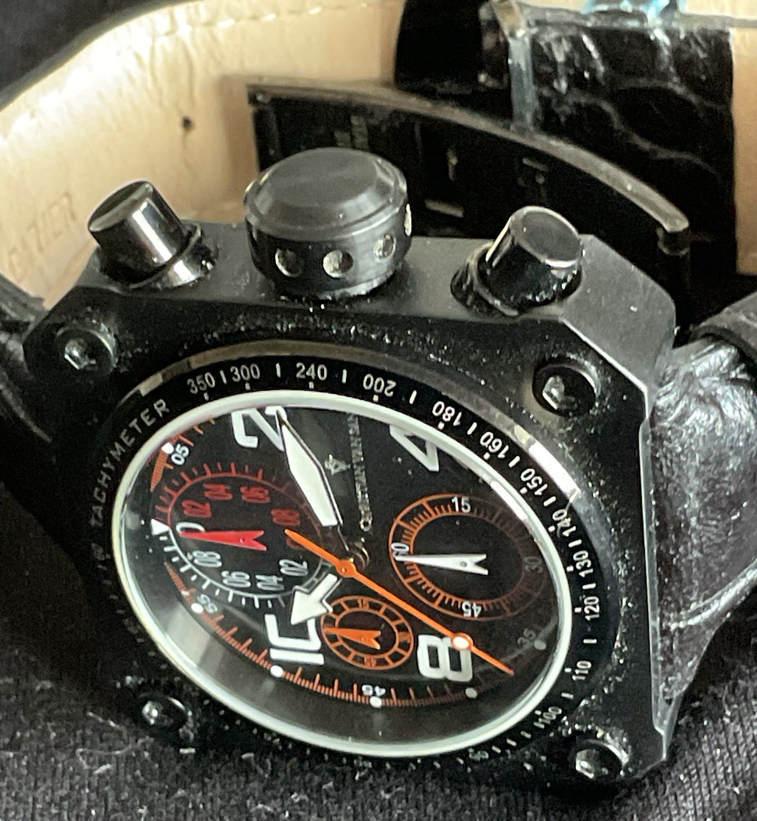 EUC Christian Van Sant Square Bold Chronograph w Original Box