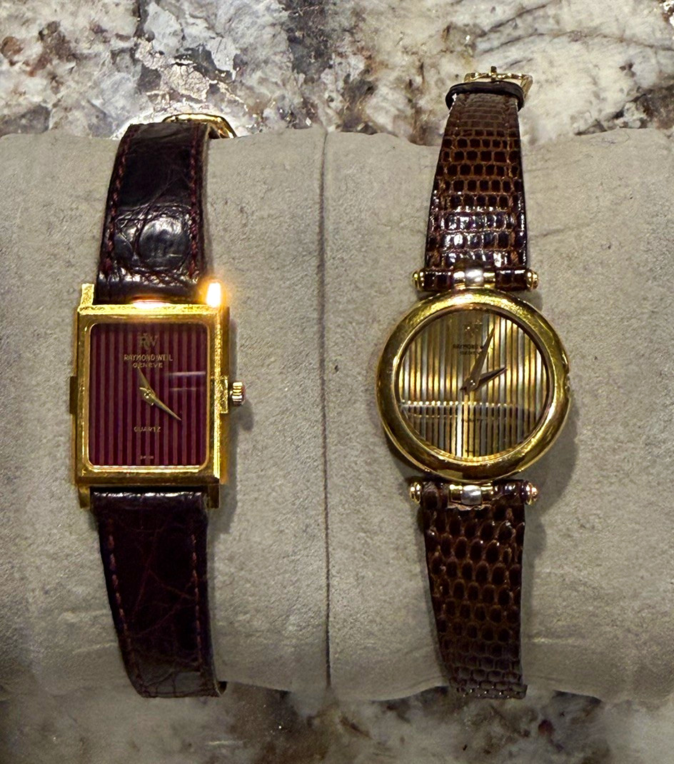 Raymond Weil Genève Women’s 2 Watch Lot Quartz Gold Plated Brown Leather