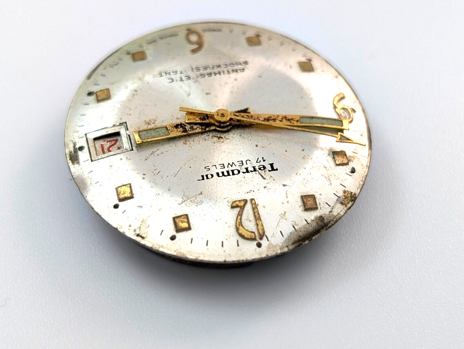 Vintage TERRAMAR Calendar 17j Arrow Sweep 28mm Watch Movement PARTS or REPAIR