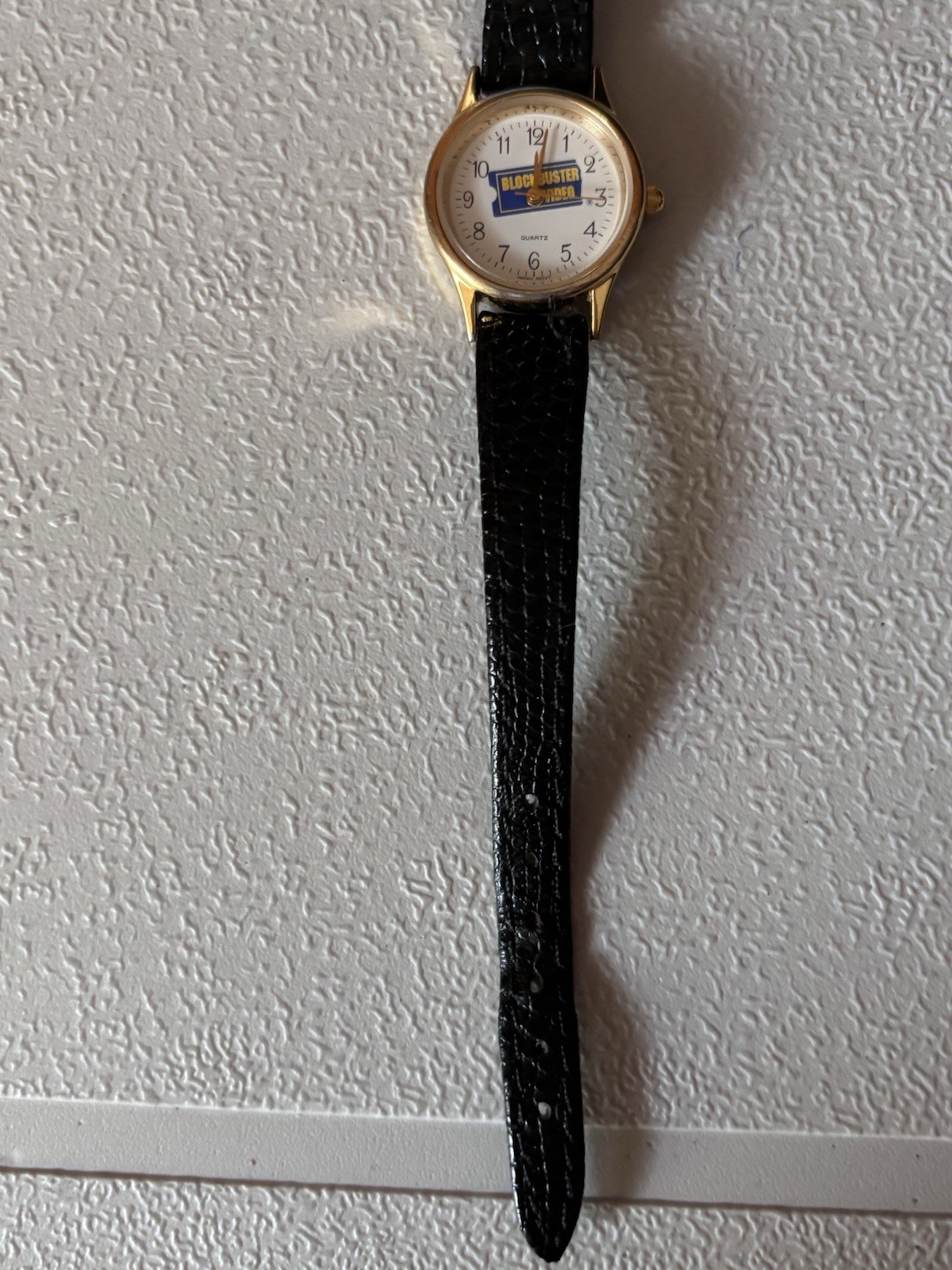 Vtg BLOCKBUSTER VIDEO Promo Watch Women 1990s Gold Tone Leather NEW BATTERY