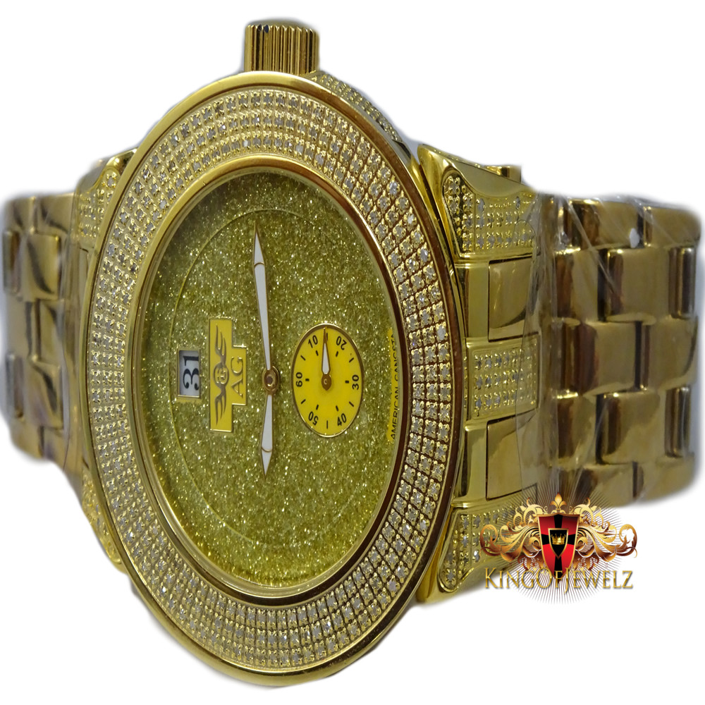 Real Diamond Dial 2.56 CTW Men’s Techno Grill Watch Crushed Illusion