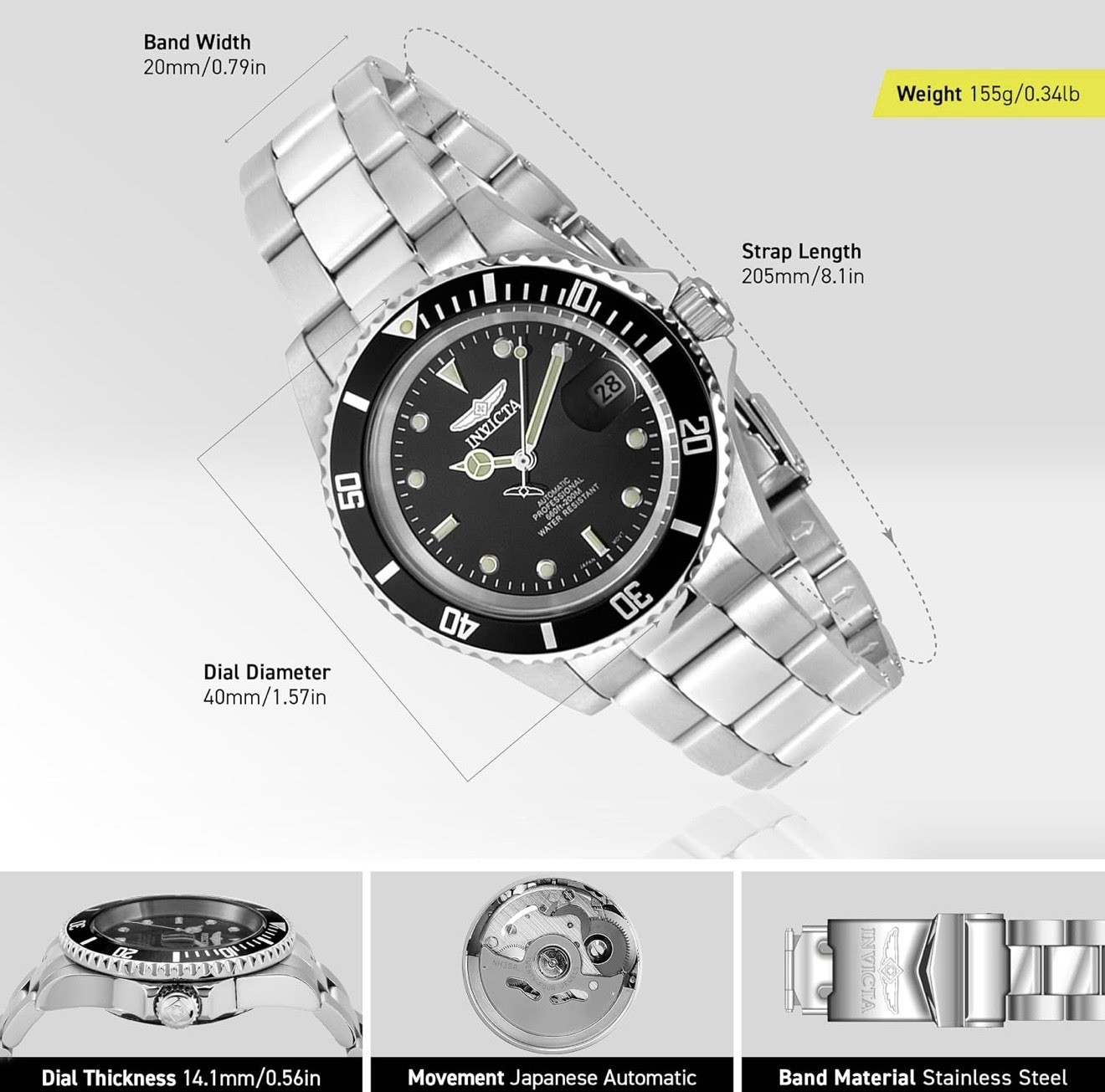 Invicta Pro Diver Men’s Automatic 40mm Black Dial 200m Diver Watch w/Box