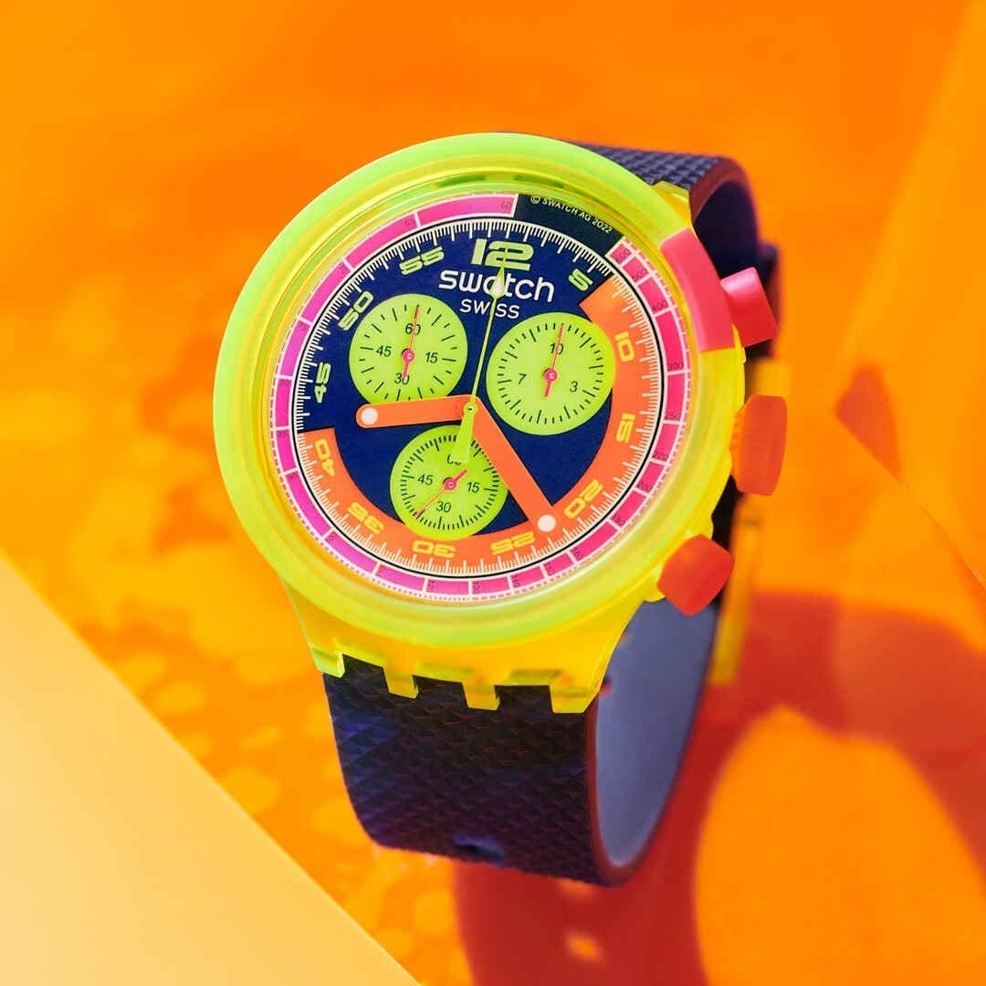 [swatch] NEON TO THE MAX SB06J100 Chronograph Quartz Wristwatch MINT