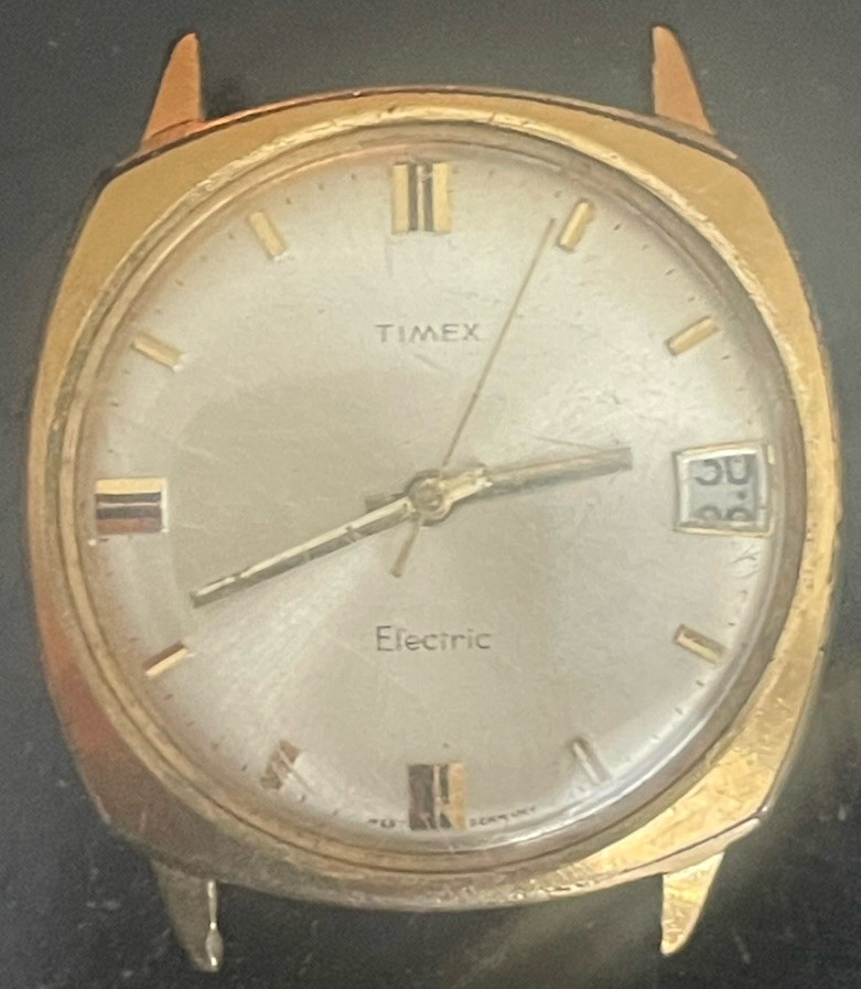 Vintage Timex Laco Electric Watch Gold Tone Case For Parts Or Repair