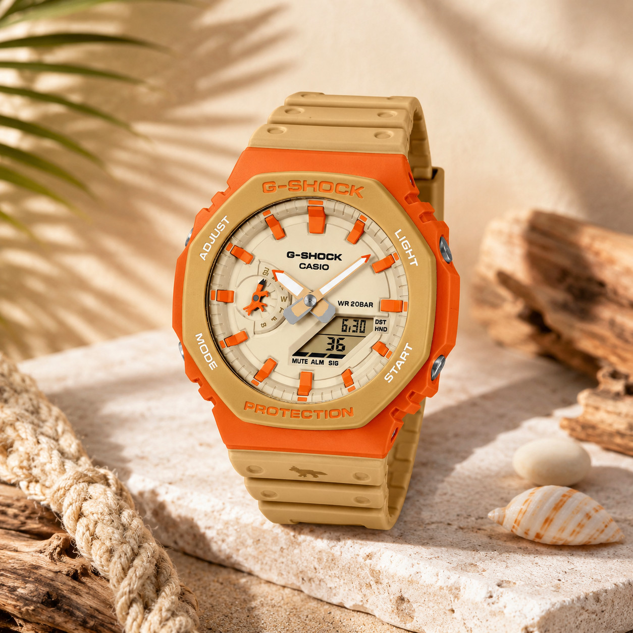 Casio G-Shock x Maison Kitsune GA-2110MK-5A CasiOak Orange Beige Watch New