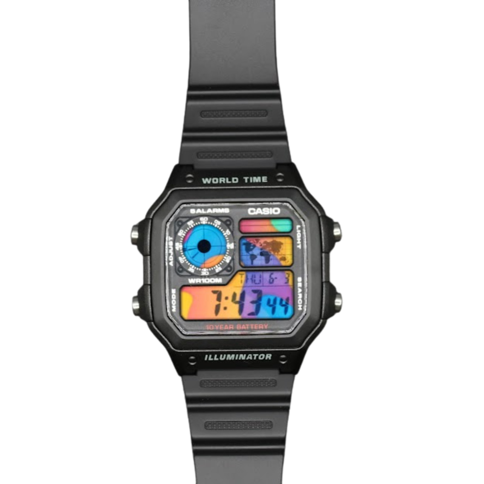 CASIO AE-1200WHD Royale World Time Watch Mod Colorful Wave Display