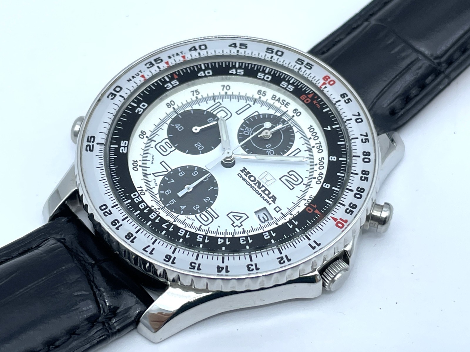 RARE SEIKO HONDA RACING Men’s Chronograph Watch Black Panda YM55-6A00 New strap