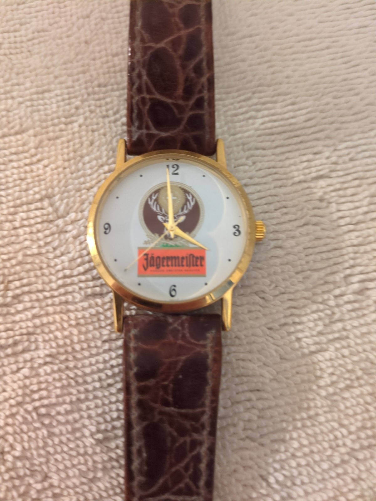 Mens Jägermeister Logo Gold Tone Vintage Quartz Watch