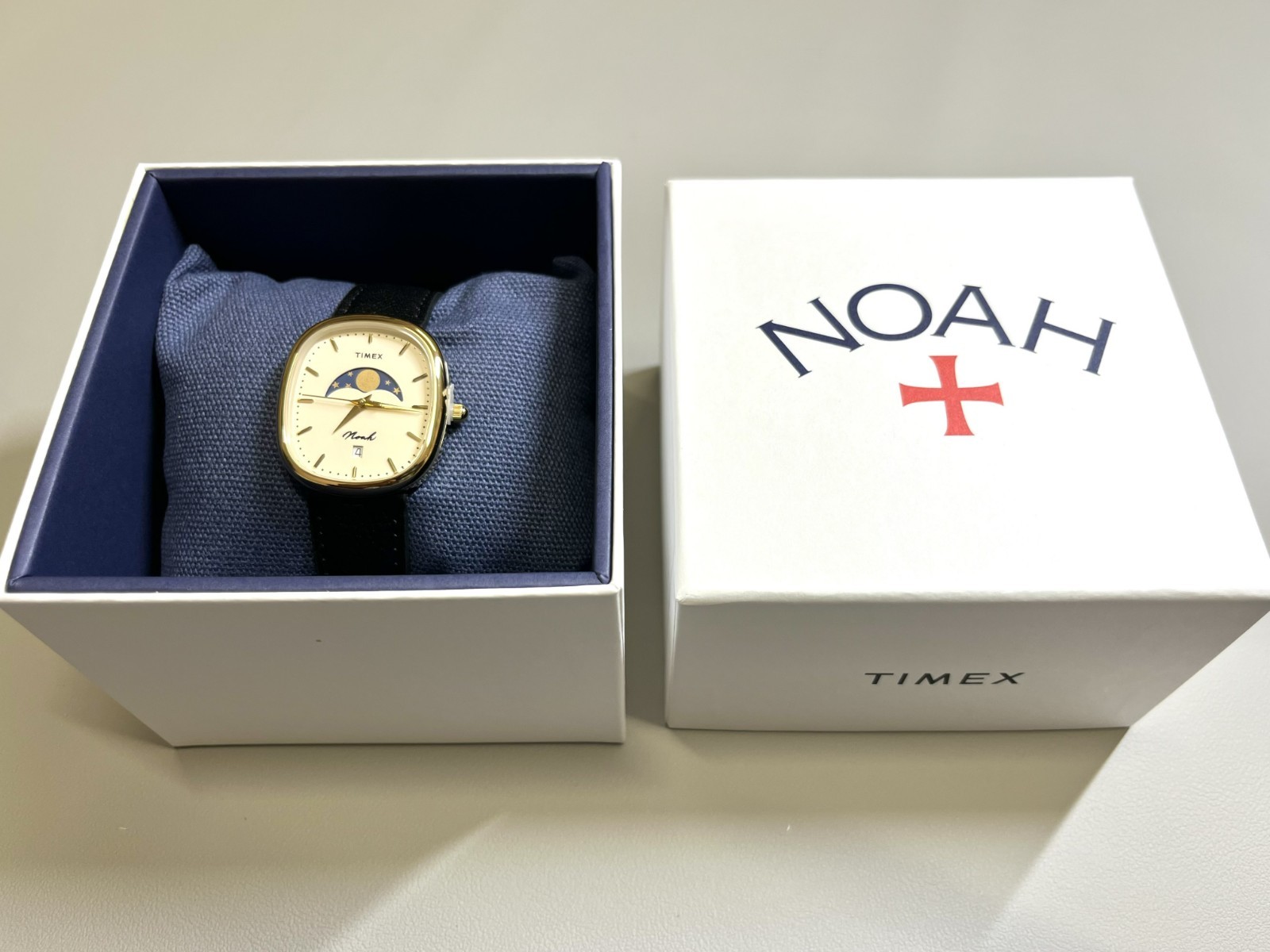 Noah x Timex Oval Moon Phase Watch Gold Case Black Leather Strap Limited Edition