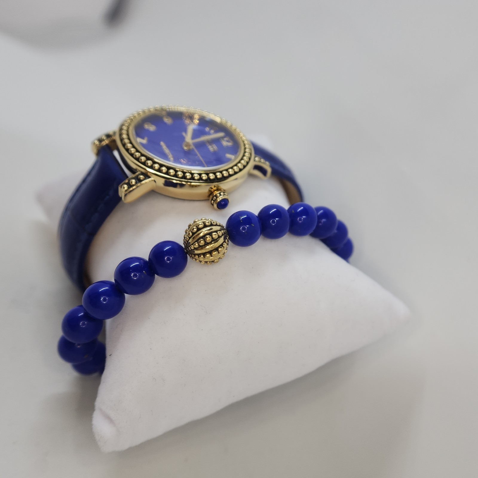 Ecclissi Lapis Gemstone Leather Watch w/ Leather Stretch Bracelet, Average