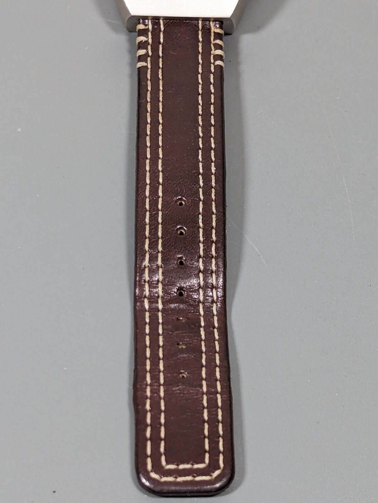 Relic Blue Dial Silver Tone Rectangle Case Brown Leather Band Watch