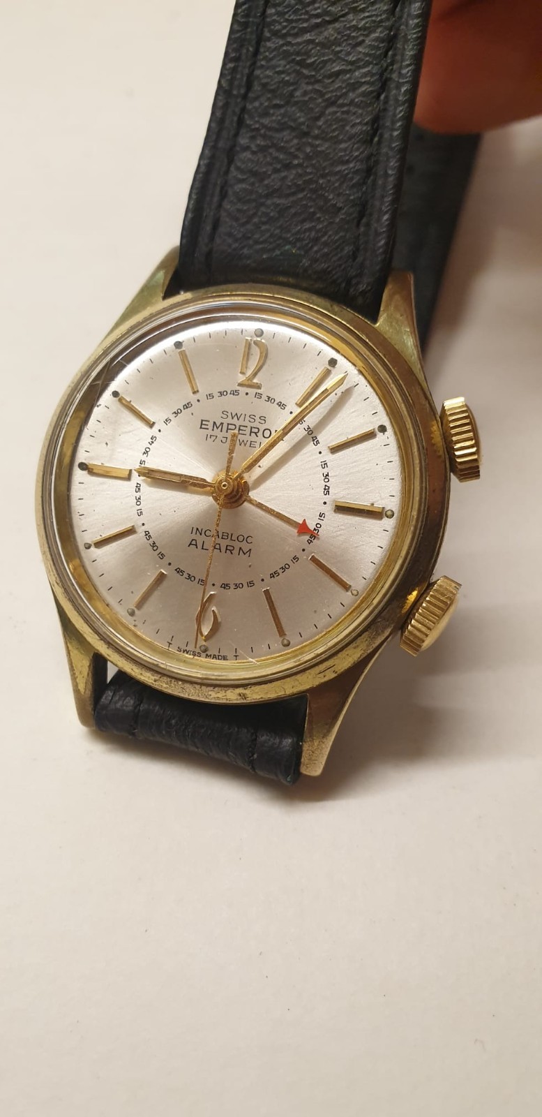Rare mechanical Gents Gold-Plated Swiss Emperor ALARM Wristwatch Memovox style