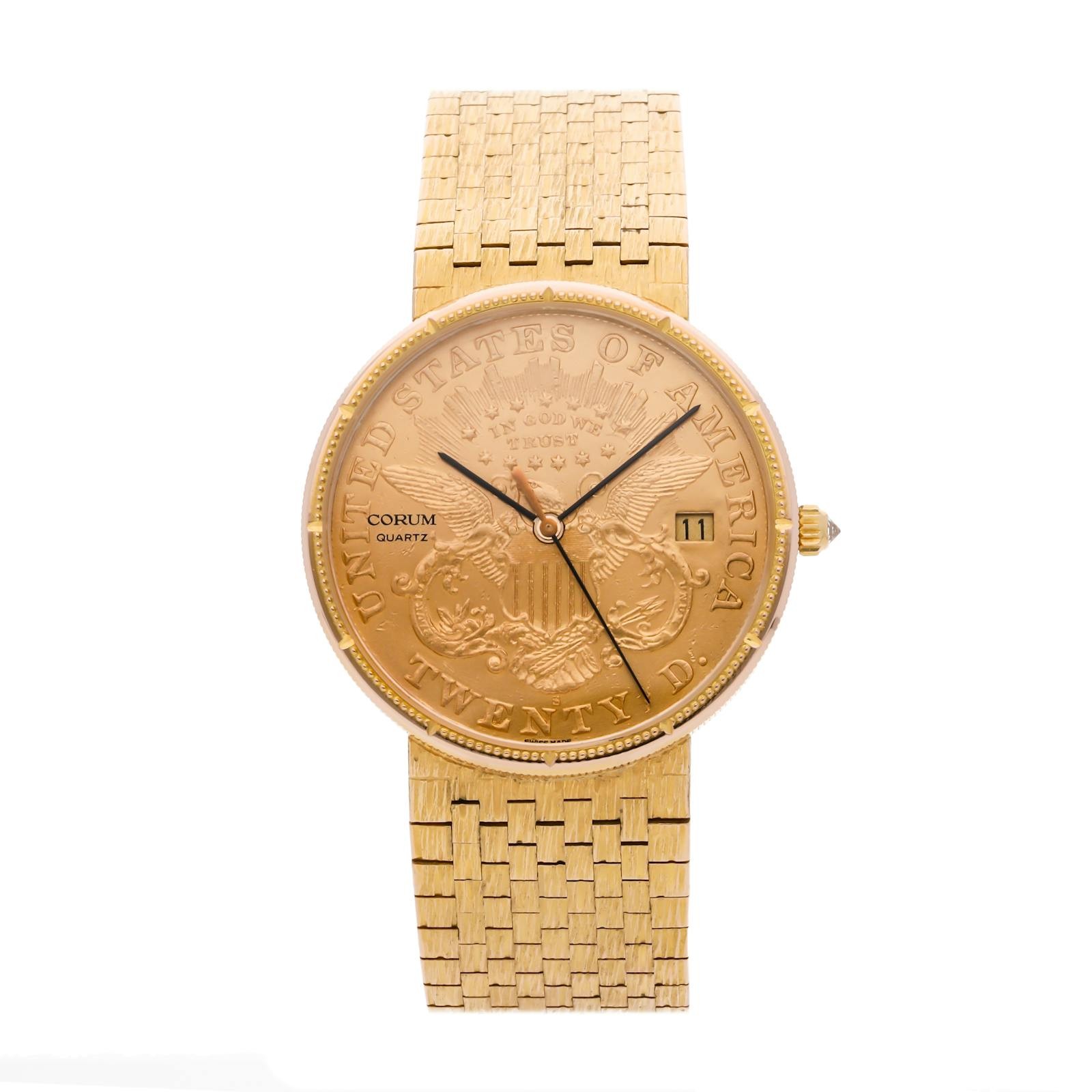 Corum $20 Gold Eagle-Liberty Coin Yellow Gold Bracelet Watch 35mm