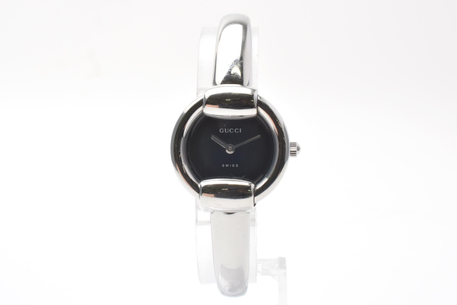 GUCCI 1400L Vintage Women’s Quartz Bangle Watch Silver Case Black Dial [Exc+4]