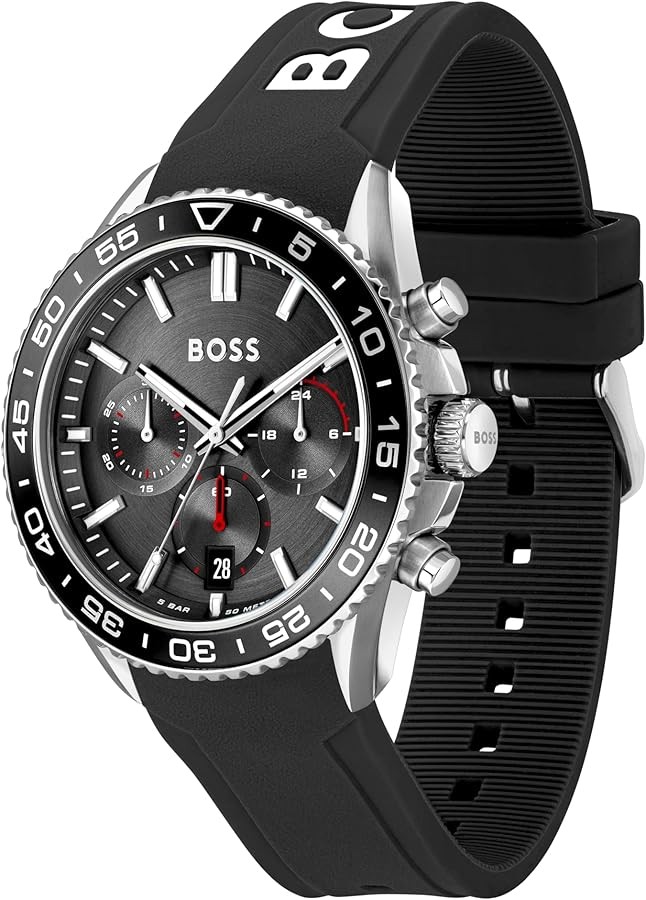 Mens Wristwatch HUGO BOSS RUNNER 1514141 Chrono Silicone Black