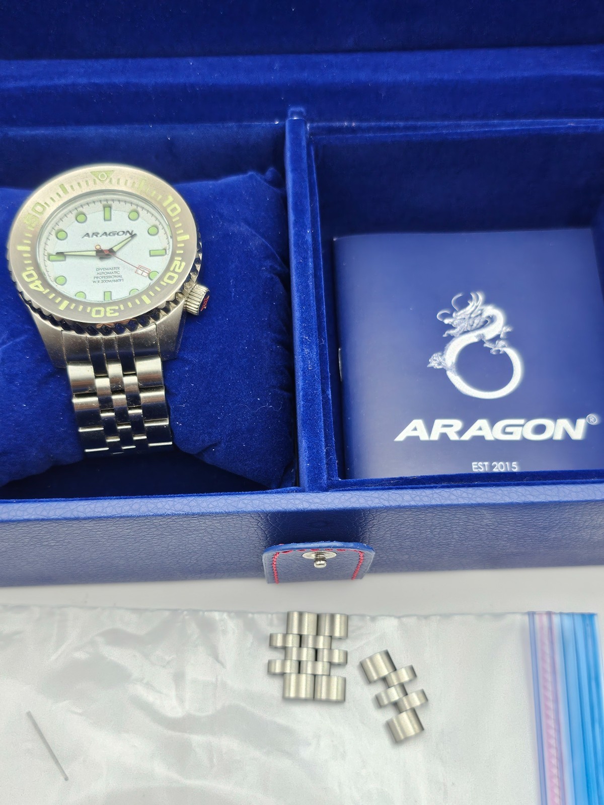 Aragon Divemaster A254 White Full Lume Dial Automatic 50mm Mens Watch