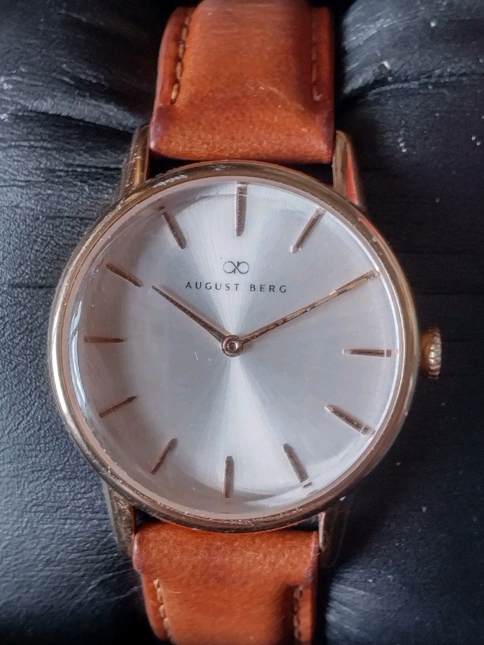 August Berg Serenity 30mm Gold MOP Dial Watch Brown Leather Strap AB19886987