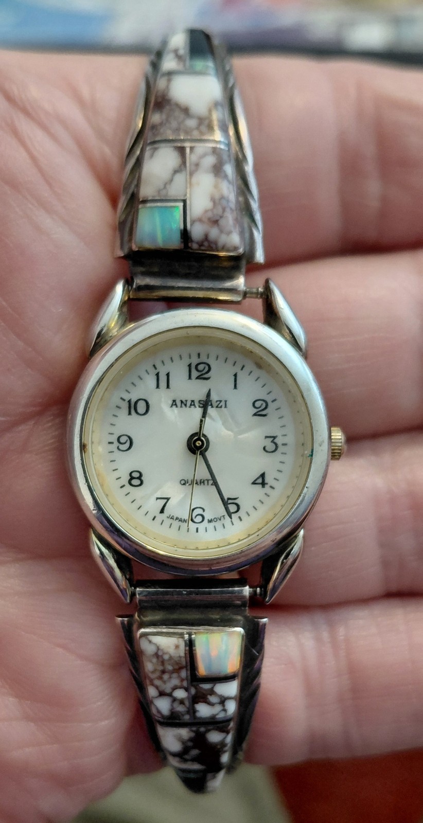 Navajo Francisco Sterling Silver & Stone Inlay Anastazi Watch – new Battery