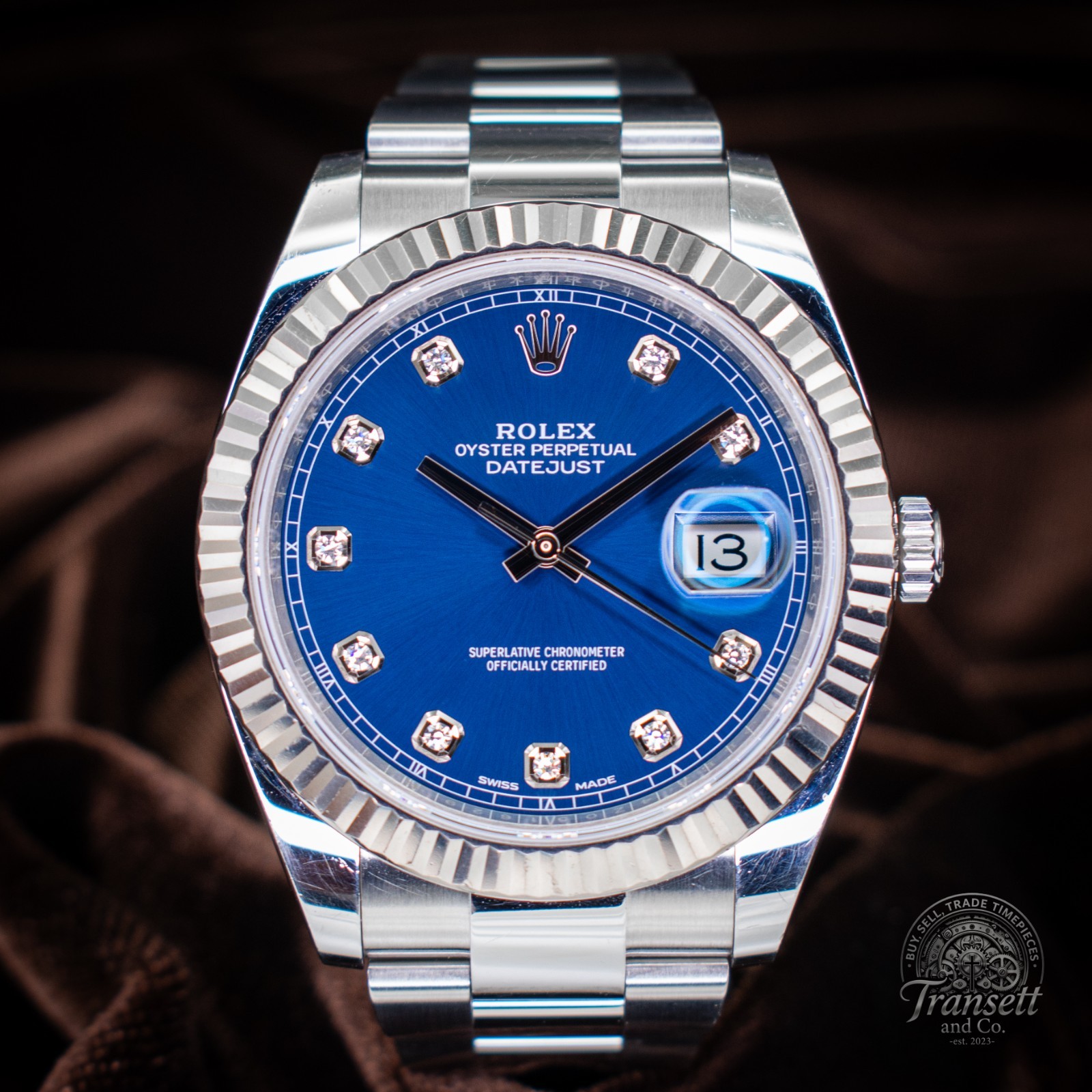Rolex Datejust 126334 Silver Oyster Bracelet Blue Diamond Dial – COMPLETE SET