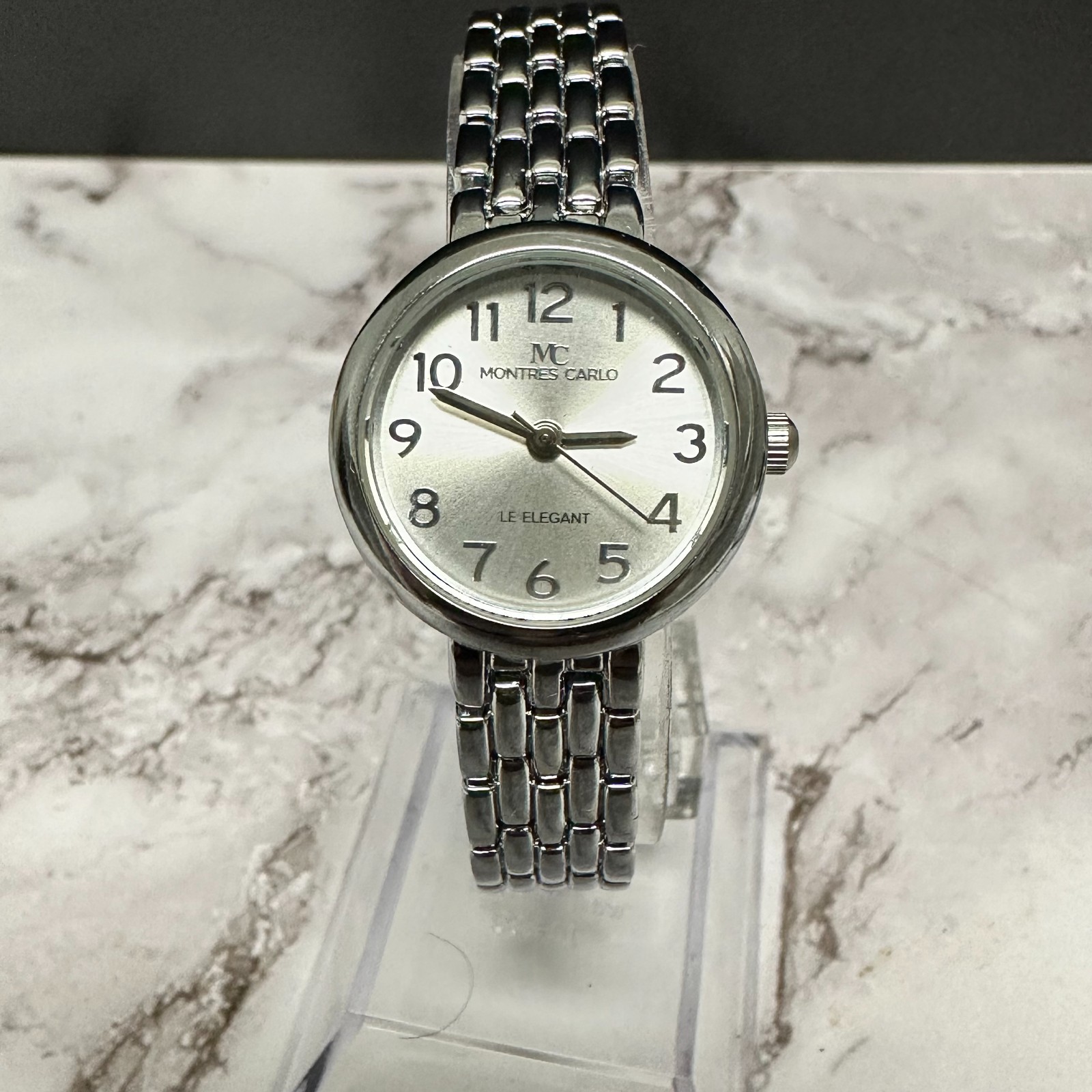 Montres Carlo Watch Women Silver Tone 24MM Round Dial New Battery 7.25″