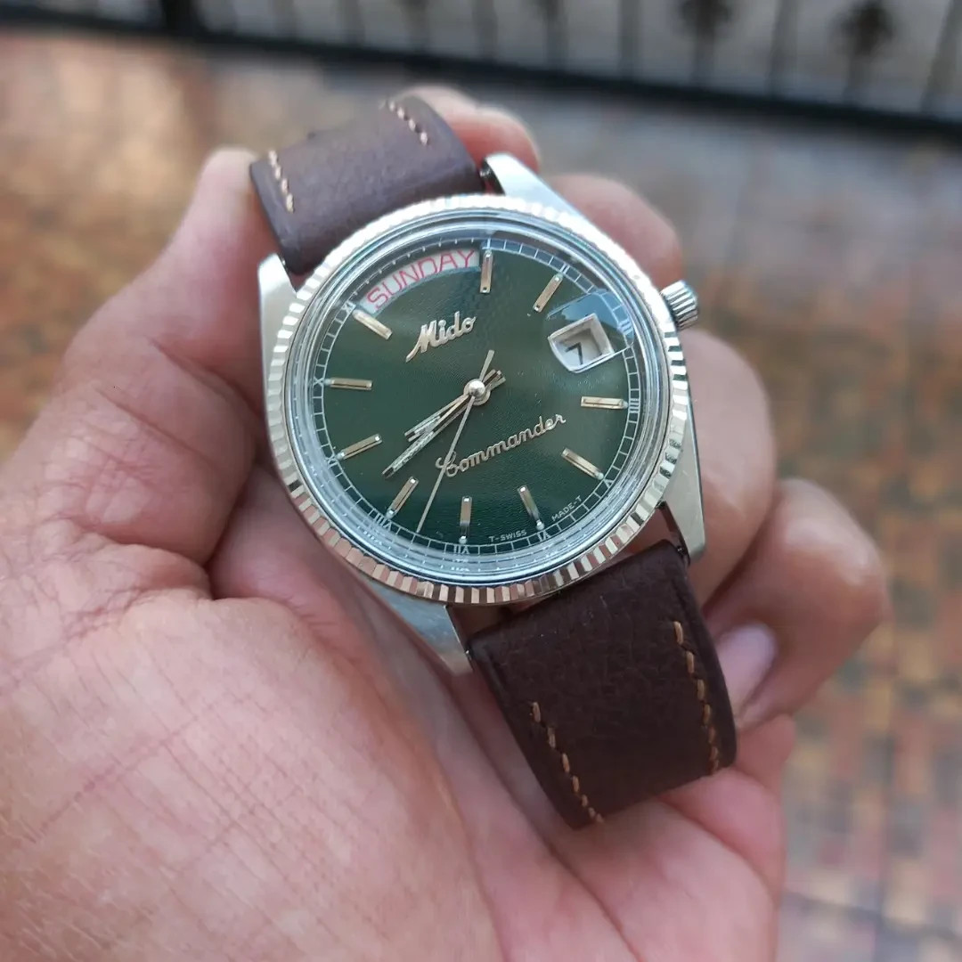 Rare MIDO Commander President Day date Green Dial Automatic Vintage Watch Men